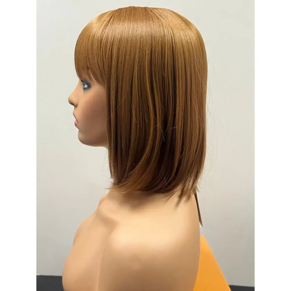 WigsBuy Strawberry Blonde Synthetic Bob Wig with Bangs Short Straight 12